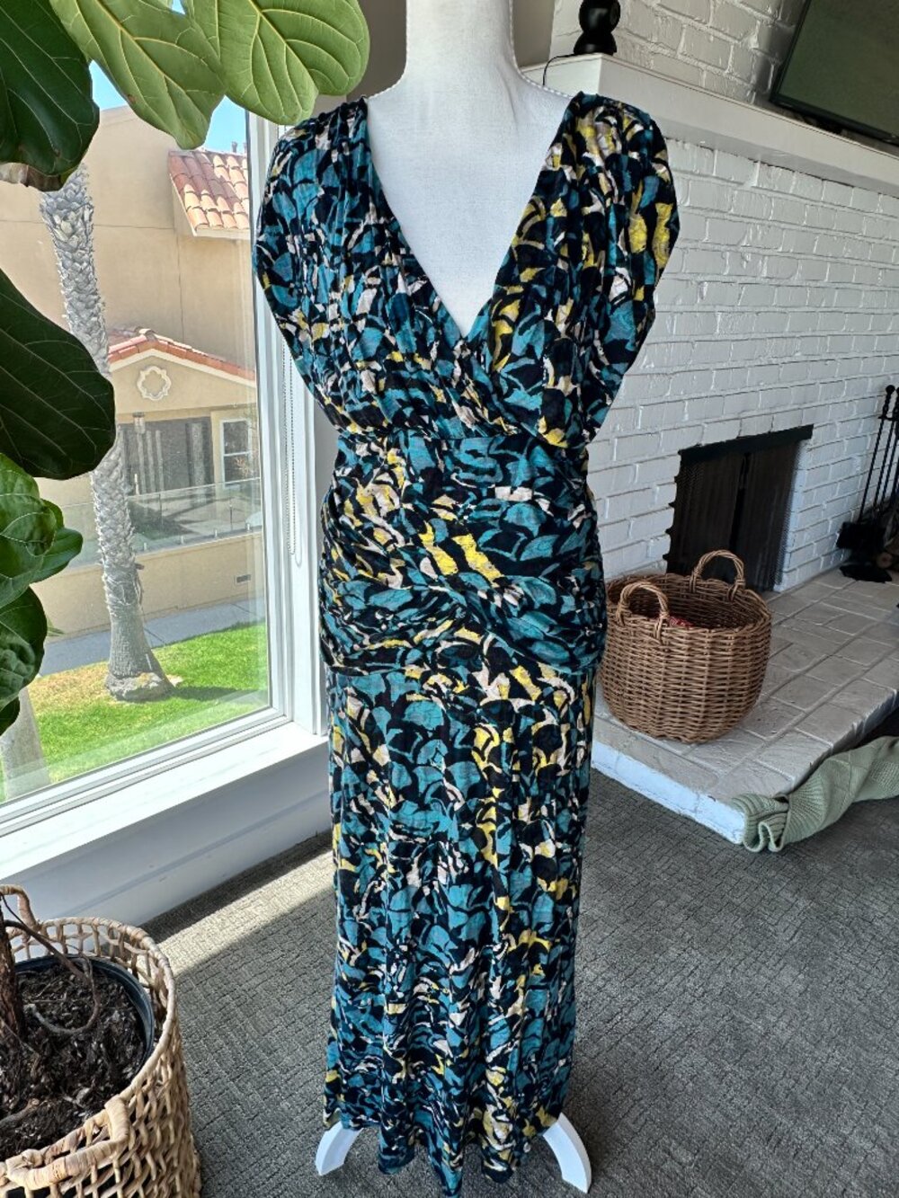 Moulinette Soeurs Abstract Floral Ruched Surplice Maxi Dress - Size L